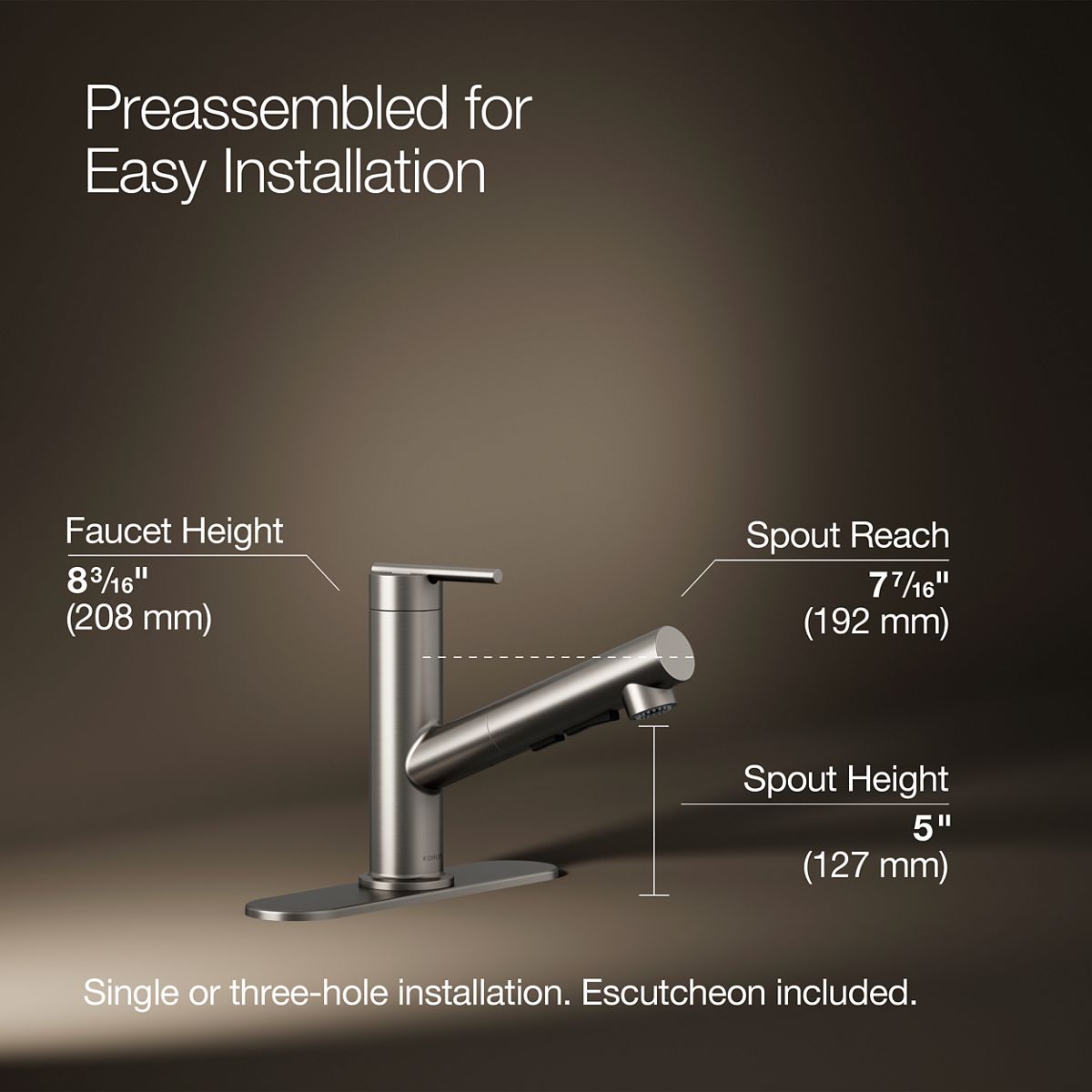 Crue® Pull-out kitchen sink faucet with three-function sprayhead
