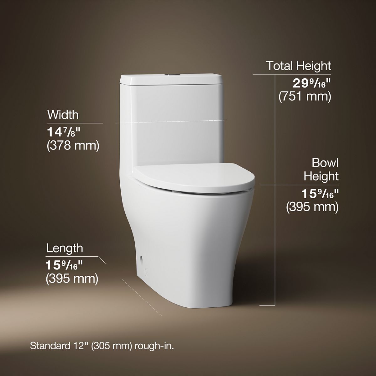 Reach® One-piece compact elongated toilet with skirted trapway, dual-flush