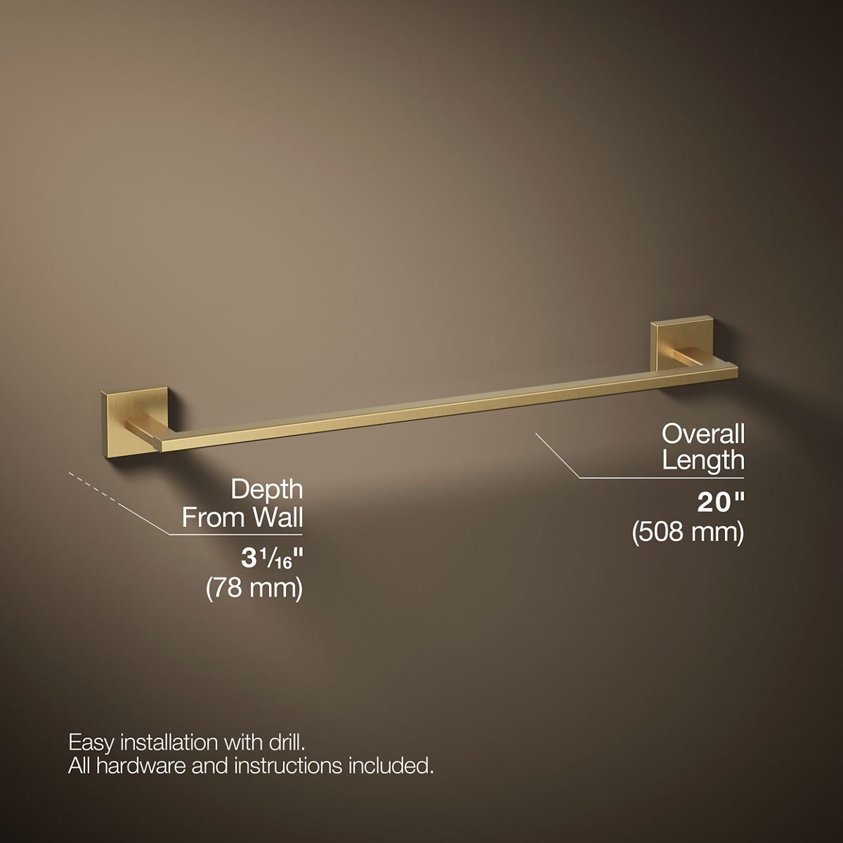 Square 18" towel bar