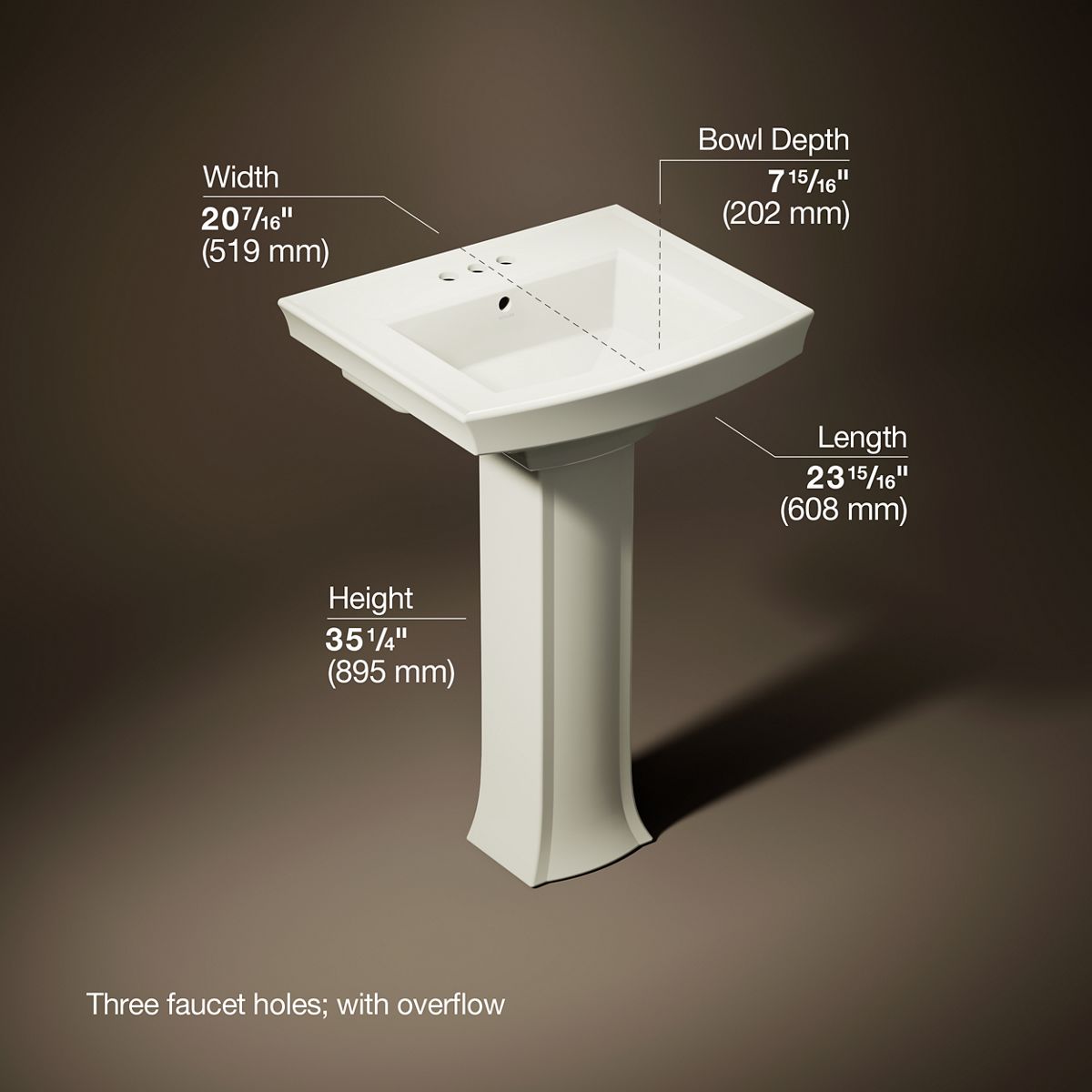 Archer® 24" rectangular pedestal bathroom sink