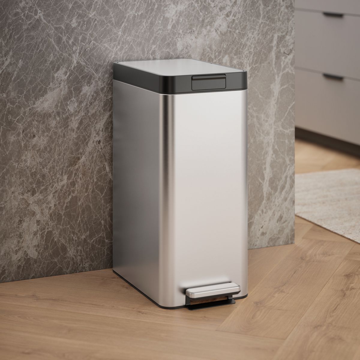 13-gallon stainless steel slim step trash can with bifold lid