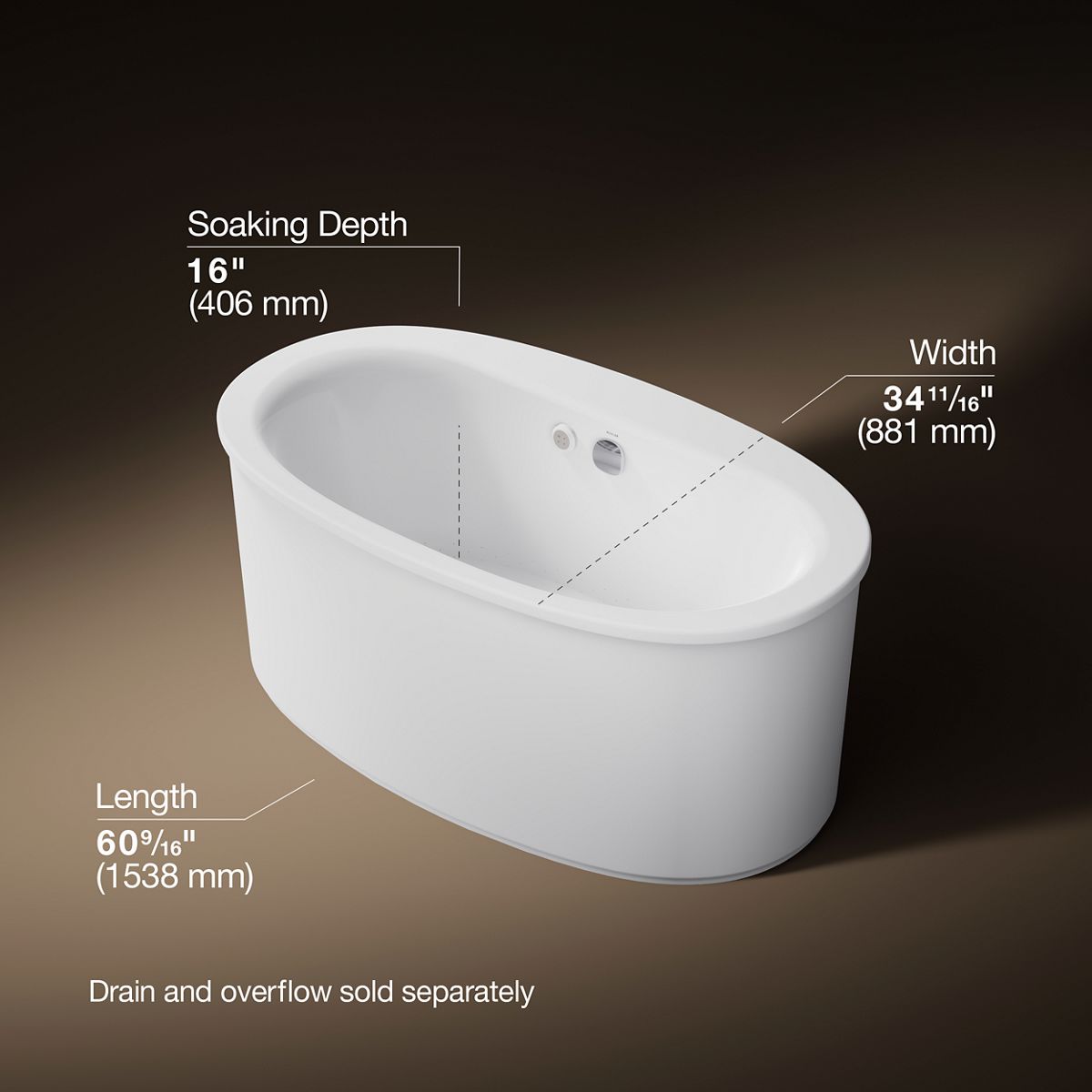 Sunstruck® 60-1/2" x 34-1/2" freestanding Heated BubbleMassage™ air bath with straight shroud
