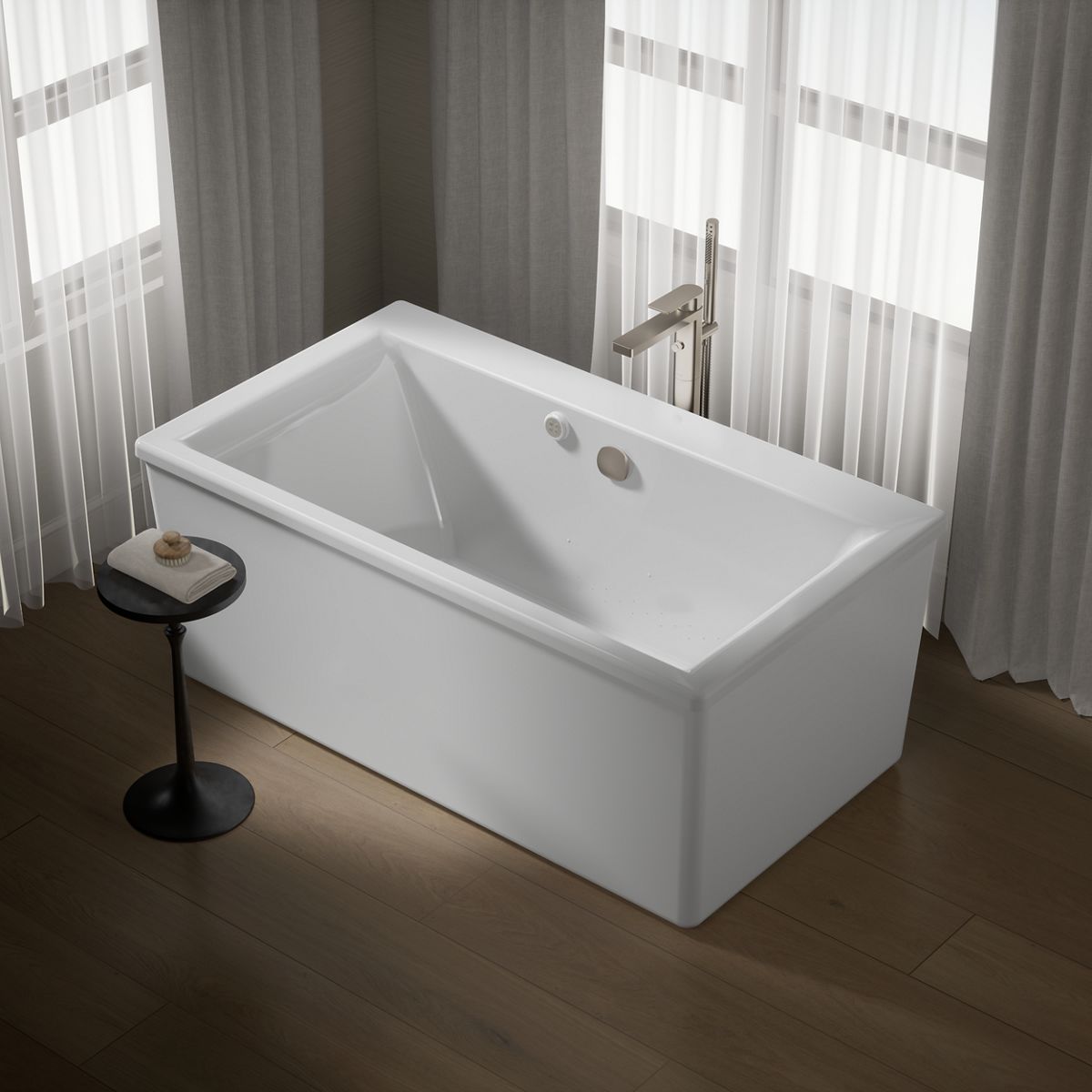Stargaze® 60" x 34" freestanding Heated BubbleMassage™ air bath with Bask® heated surface and straight shroud