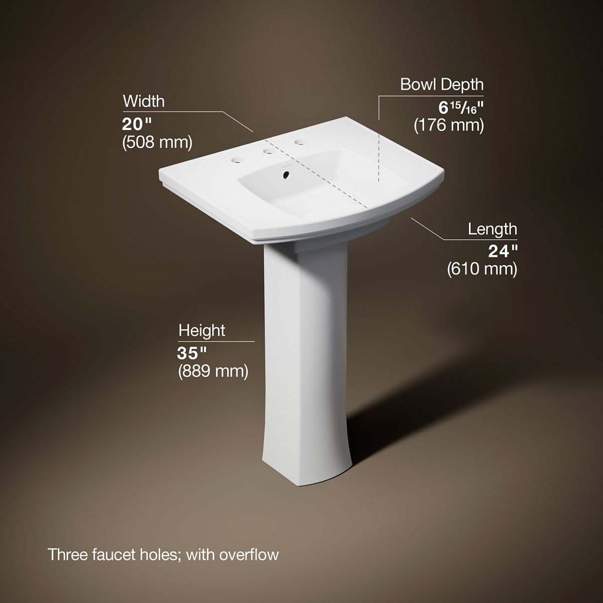 Kelston® 23-3/4" rectangular pedestal bathroom sink