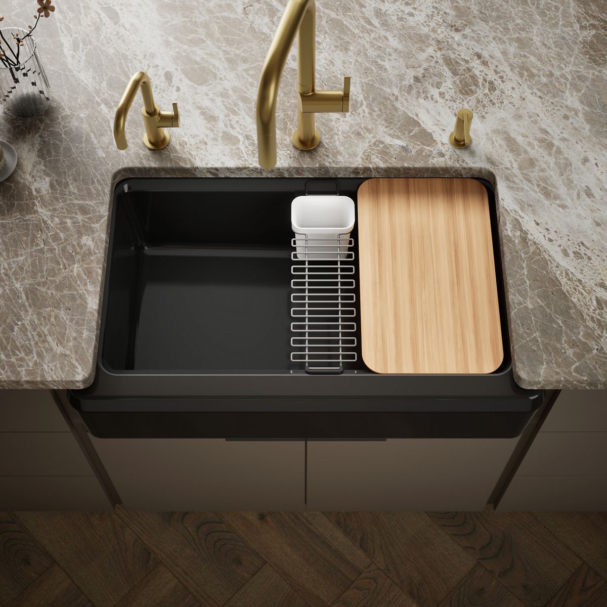 Riverby® 35-3/4" undermount single-bowl farmhouse workstation kitchen sink