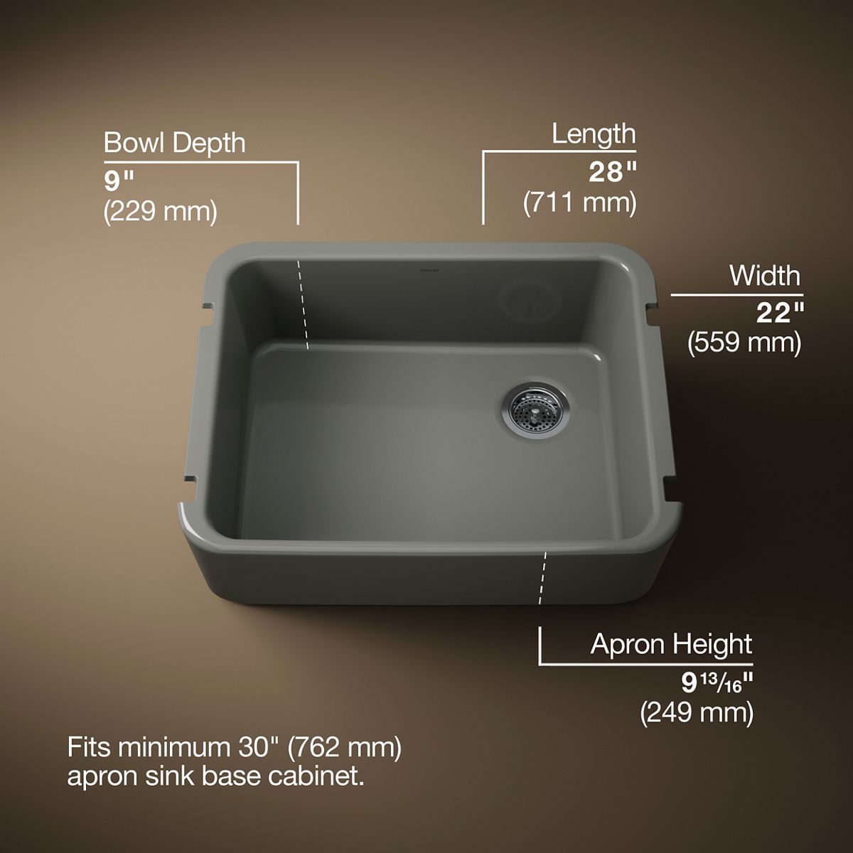 Ironridge® 28" undermount single-bowl farmhouse kitchen sink