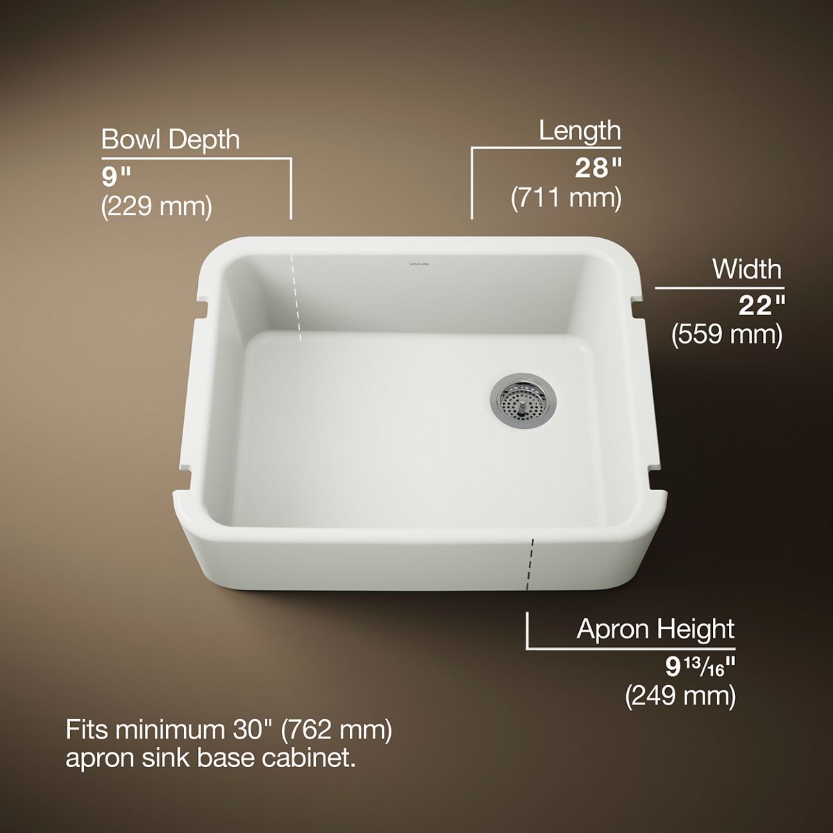 Ironridge® 28" undermount single-bowl farmhouse kitchen sink