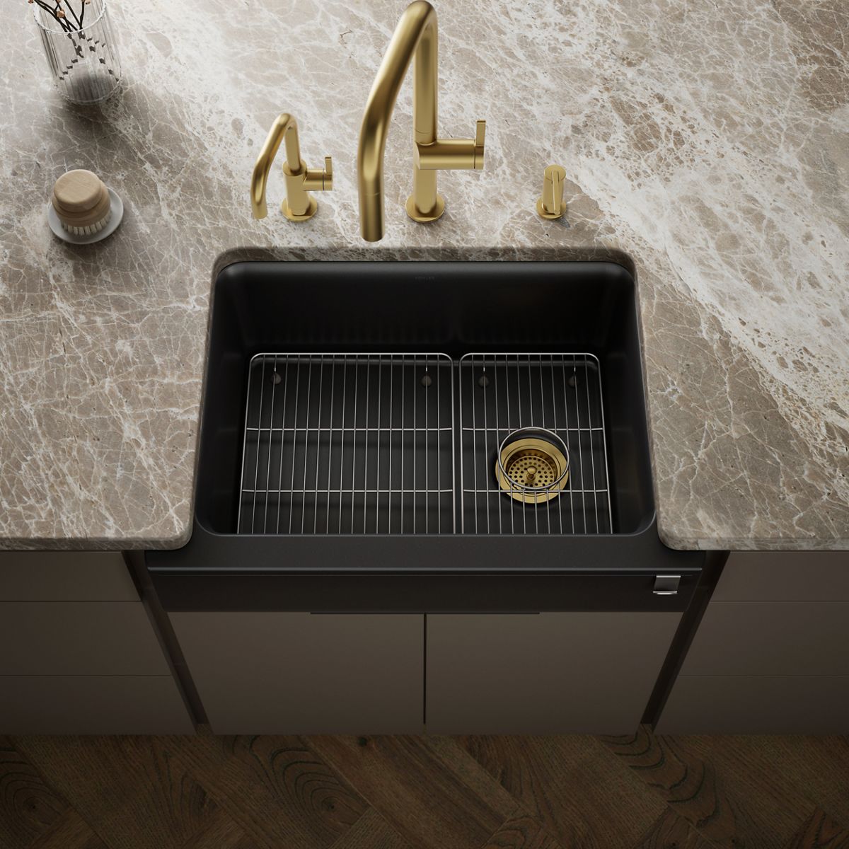 Cairn® 29-3/4" undermount single-bowl farmhouse kitchen sink with short apron