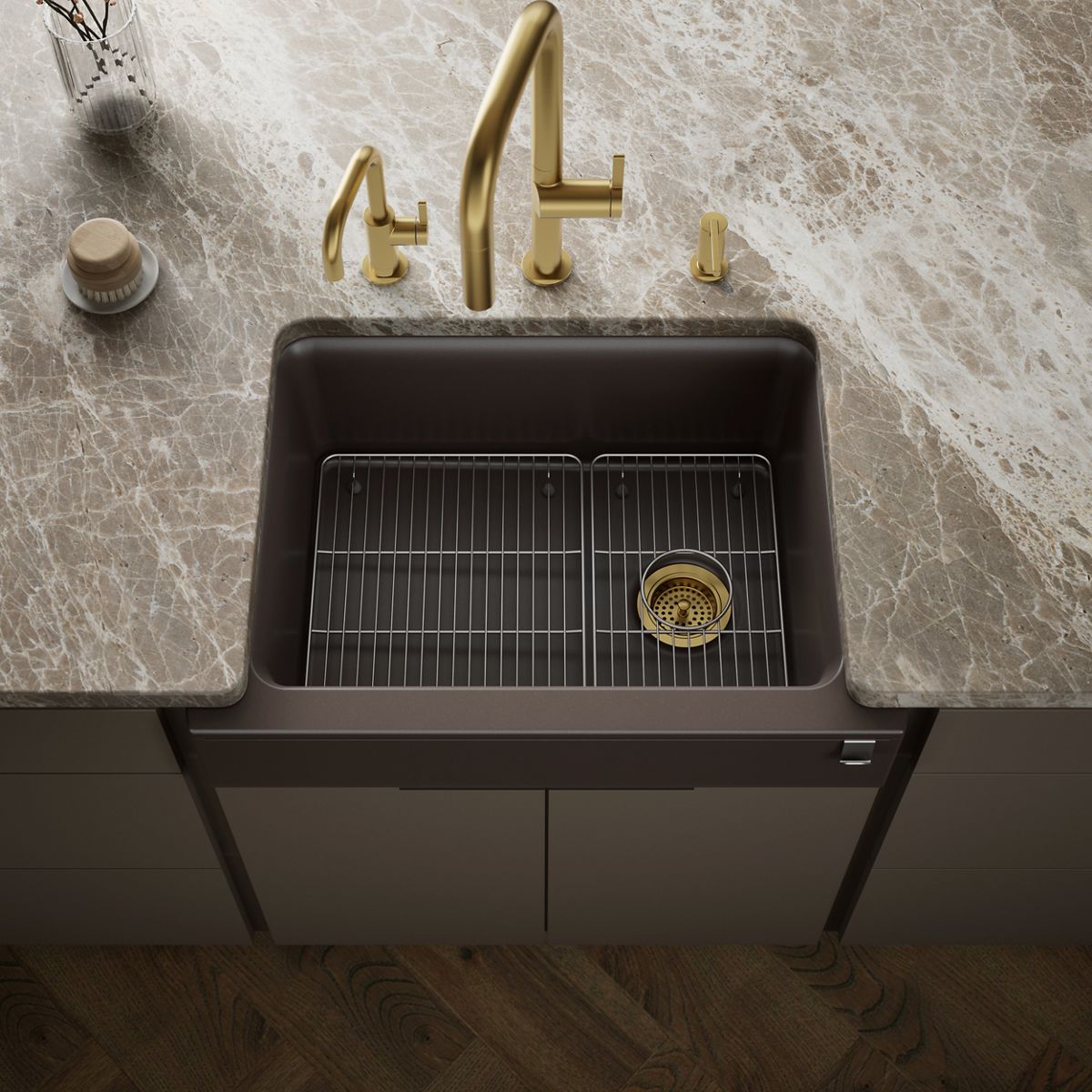 Cairn® 29-3/4" undermount single-bowl farmhouse kitchen sink with short apron