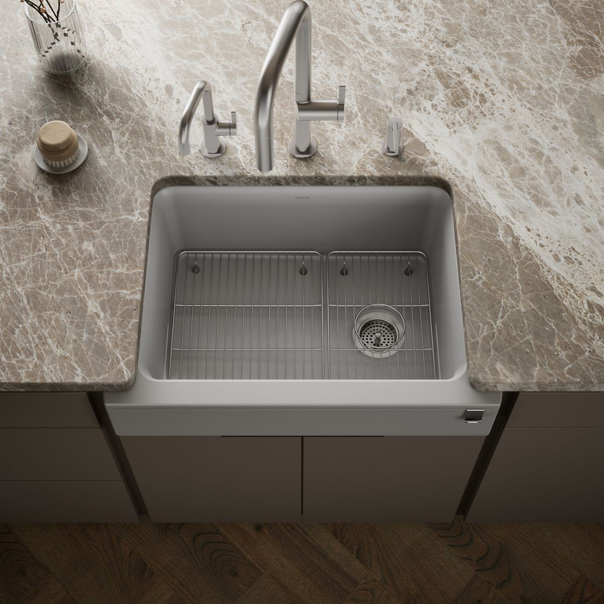 Cairn® 29-3/4" undermount single-bowl farmhouse kitchen sink with short apron