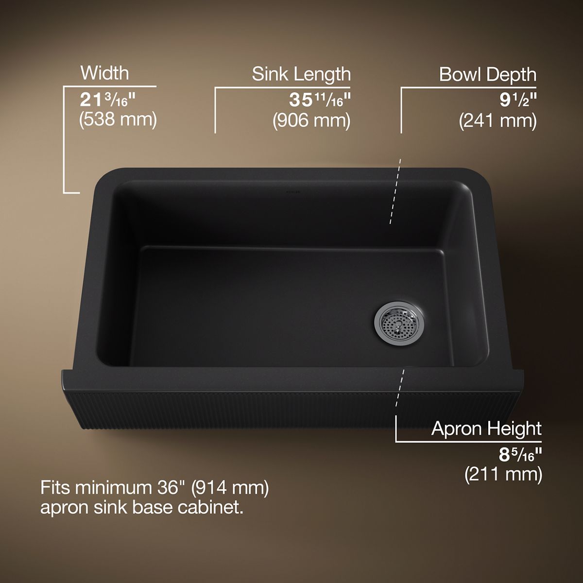 Cairn® 34" undermount single-bowl farmhouse kitchen sink with fluted design