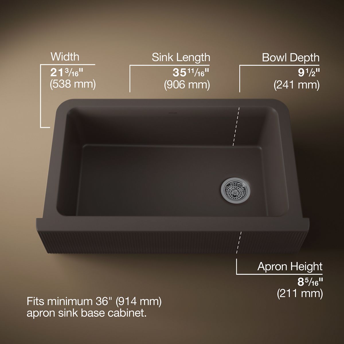 Cairn® 34" undermount single-bowl farmhouse kitchen sink with fluted design