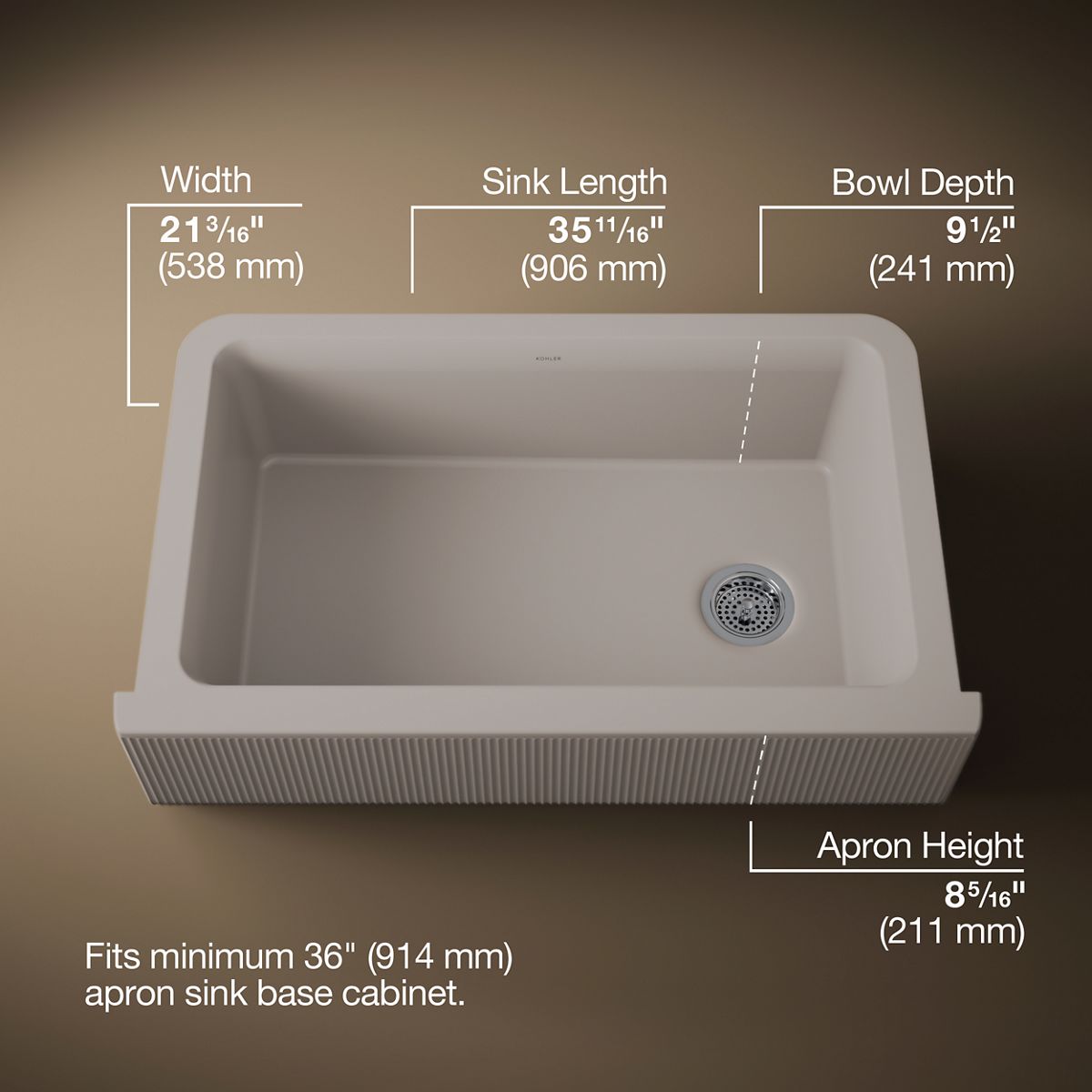 Cairn® 34" undermount single-bowl farmhouse kitchen sink with fluted design