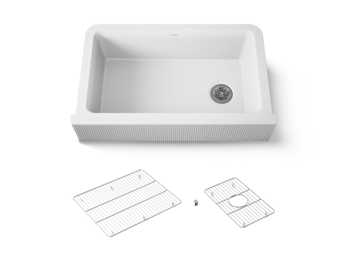 Cairn® 34" undermount single-bowl farmhouse kitchen sink with fluted design