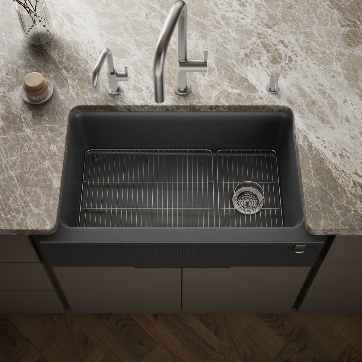 Cairn® 34" undermount single-bowl farmhouse kitchen sink with fluted design