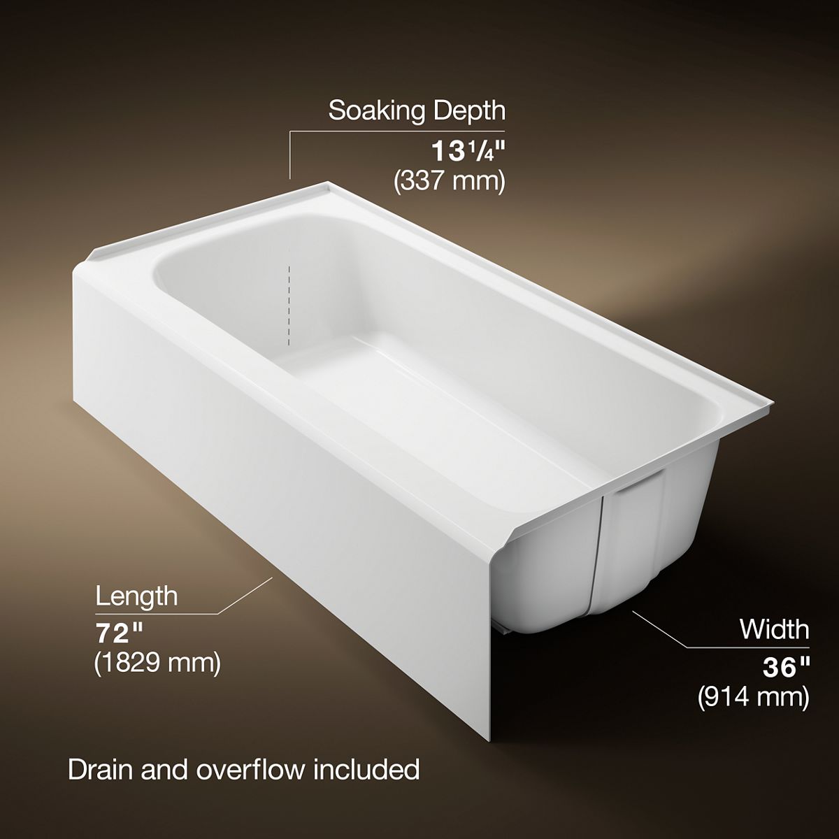 Avec® 72" x 36" alcove bath, right drain