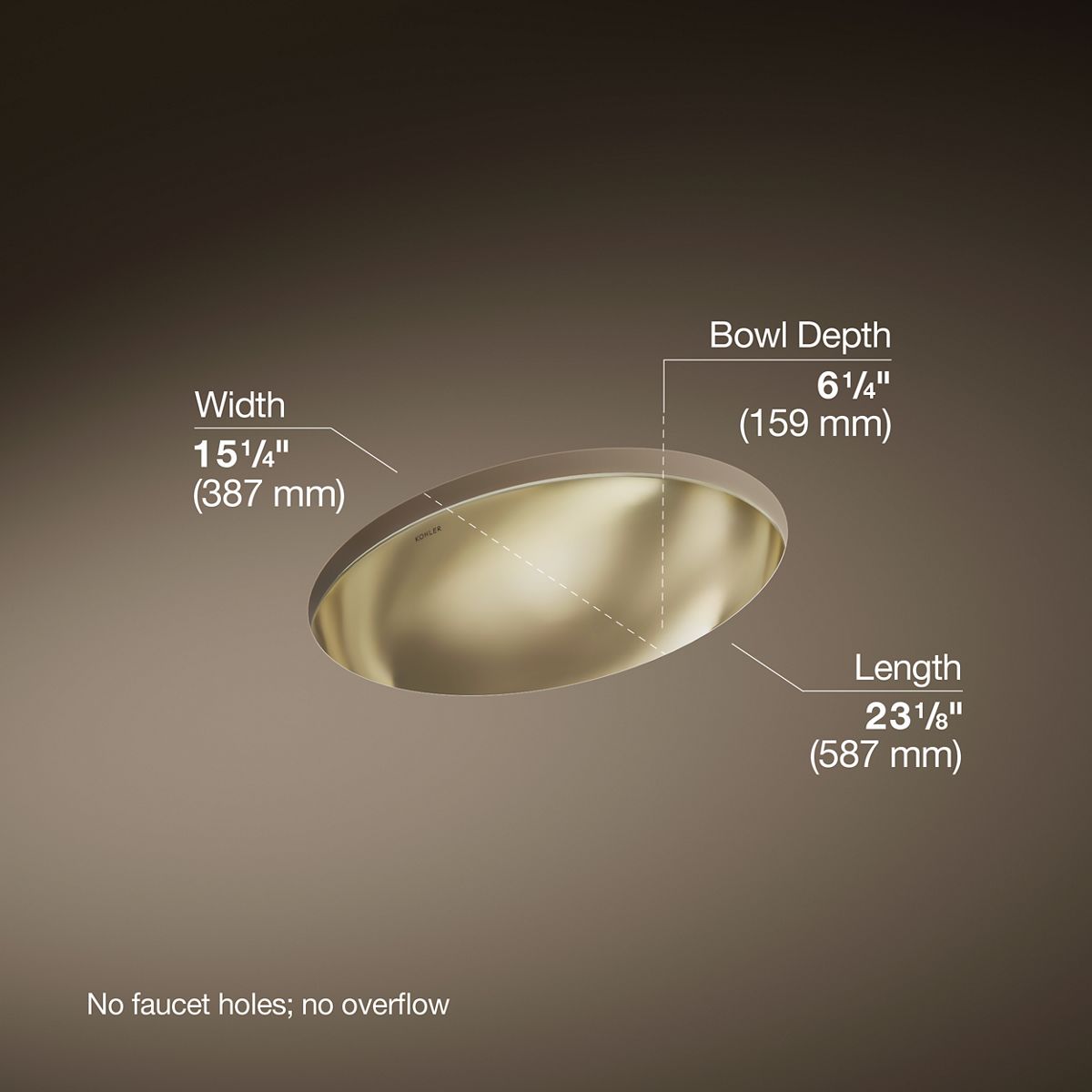 Rhythm® 23-1/4" oval undermount bathroom sink, no overflow