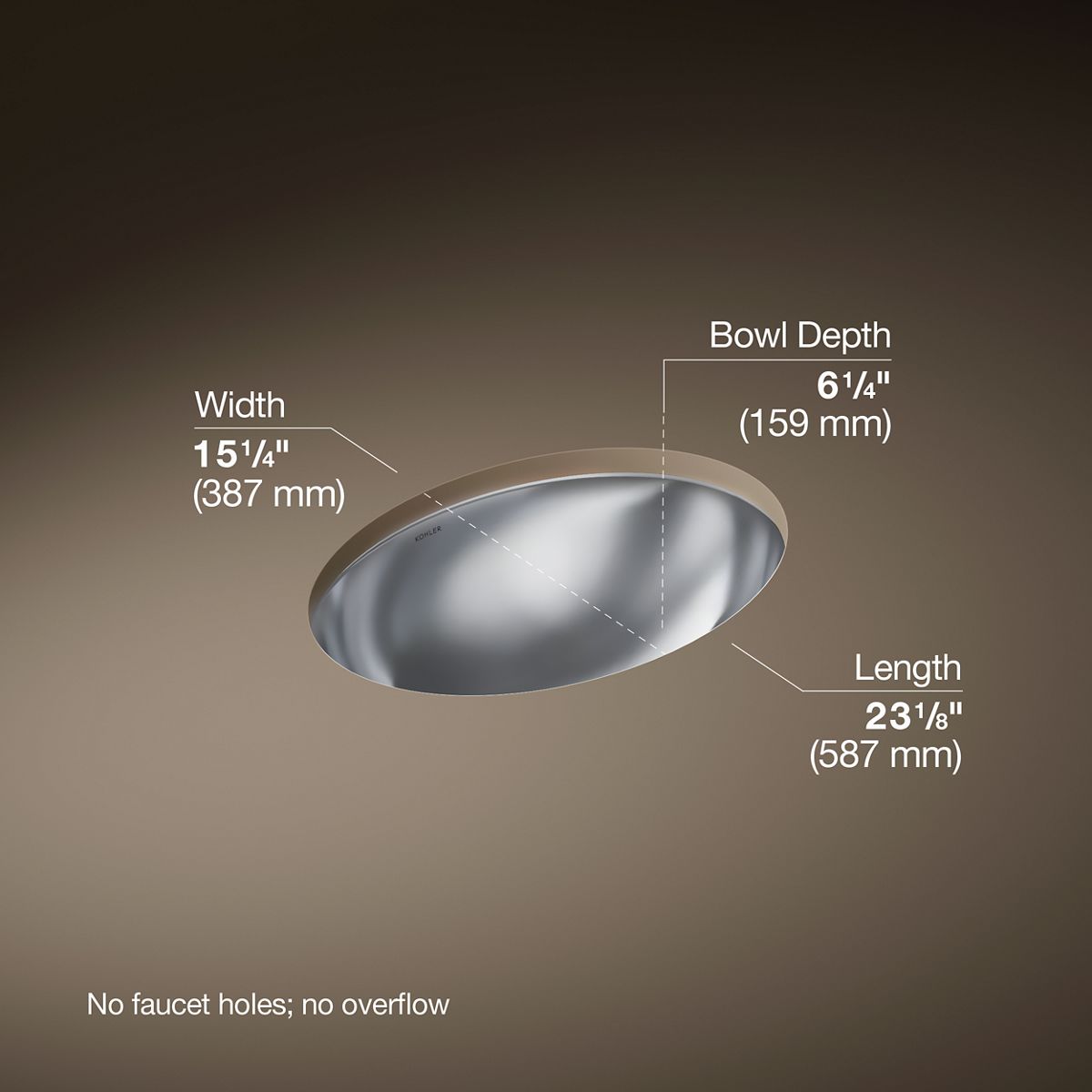 Rhythm® 23-1/4" oval undermount bathroom sink, no overflow
