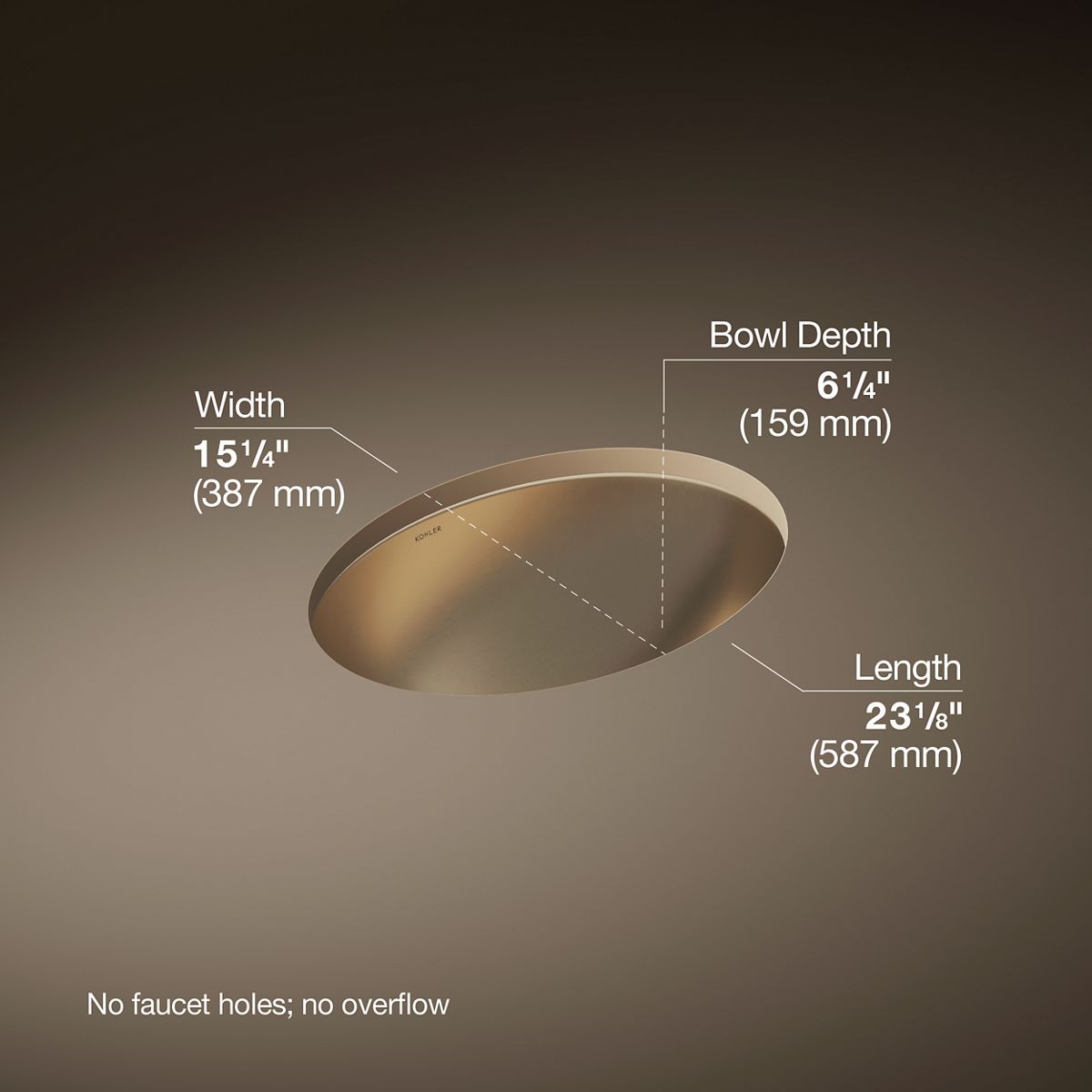 Rhythm® 23-1/4" oval undermount bathroom sink, no overflow