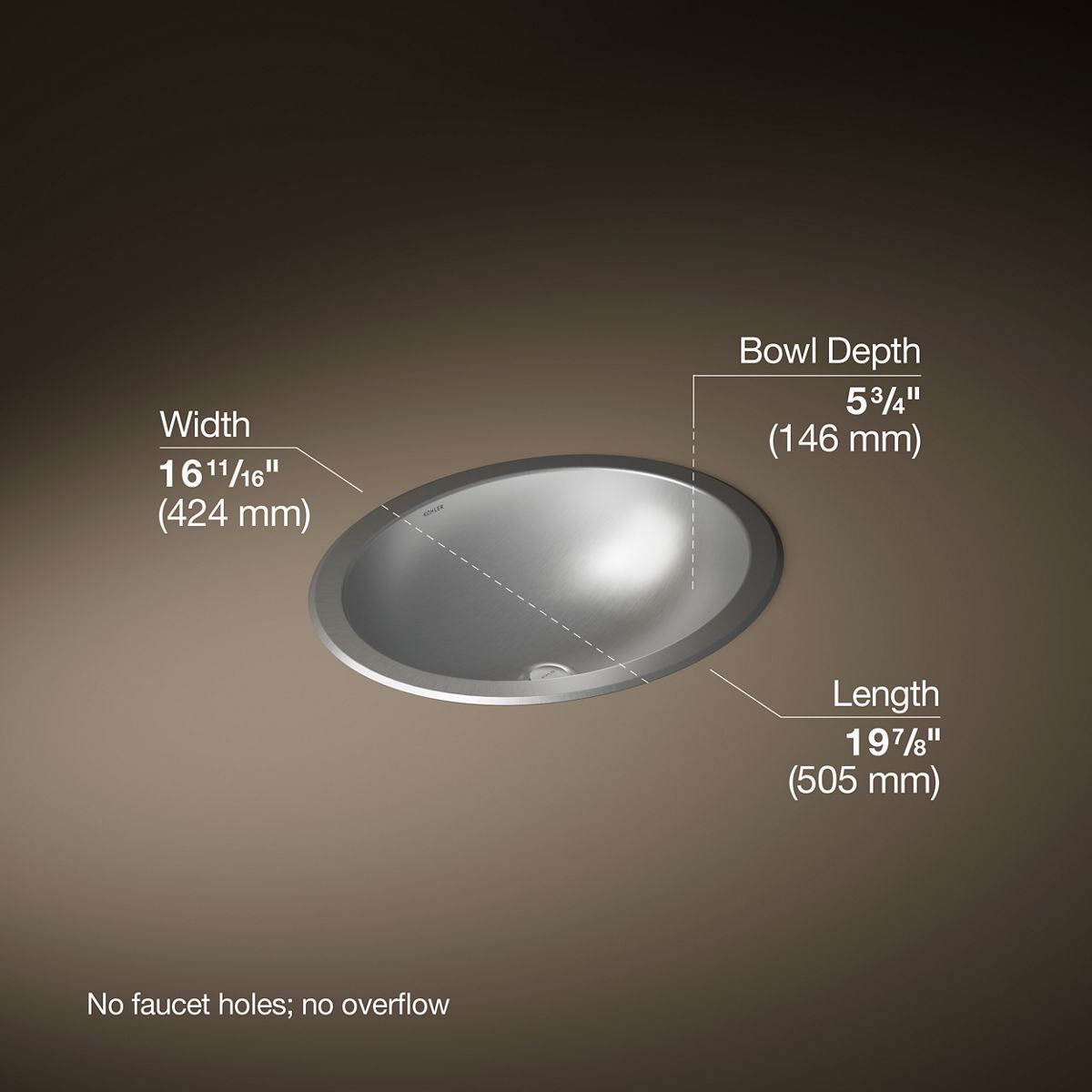 Bachata® 20" oval drop-in/undermount bathroom sink, no overflow