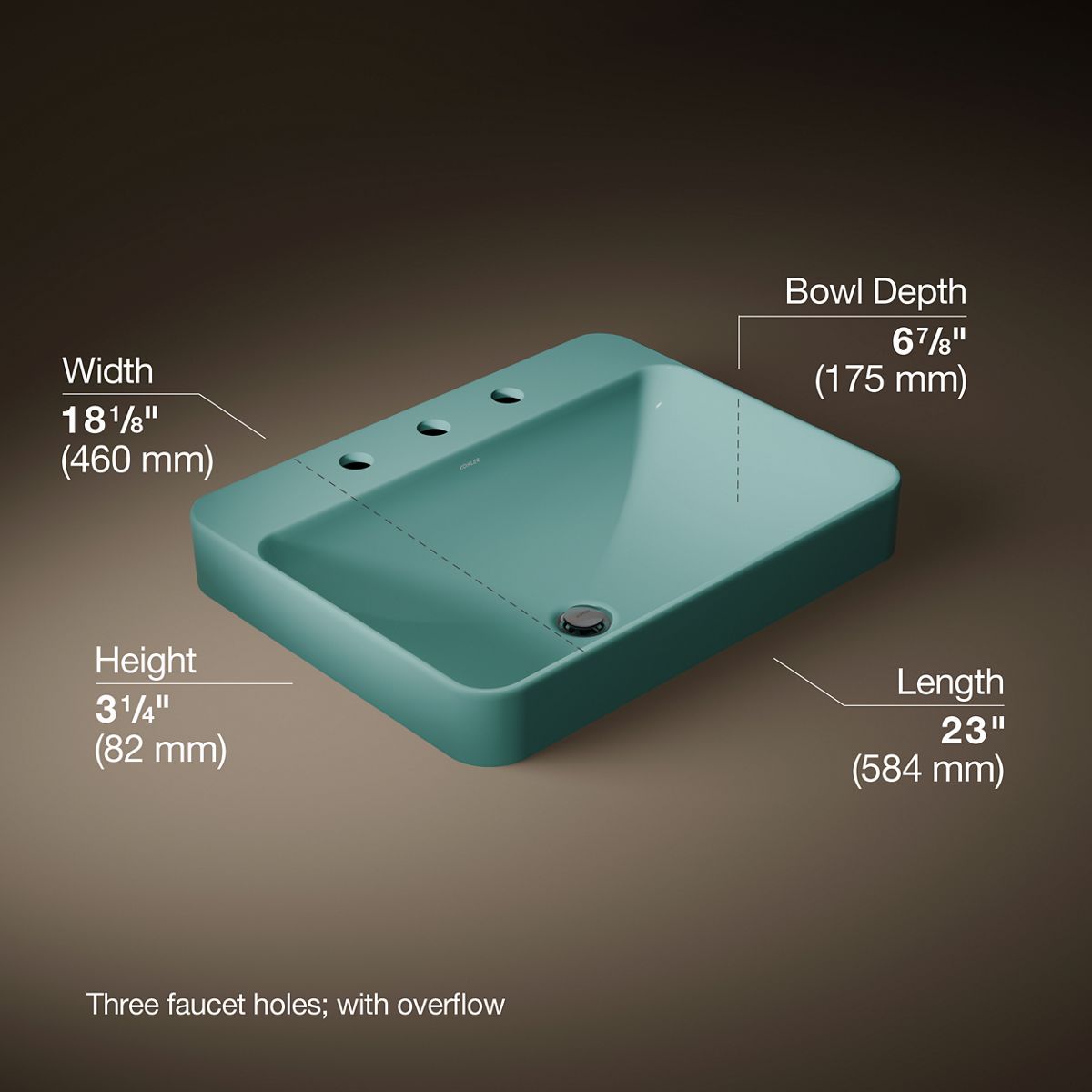 Vox® 23" rectangular vessel bathroom sink