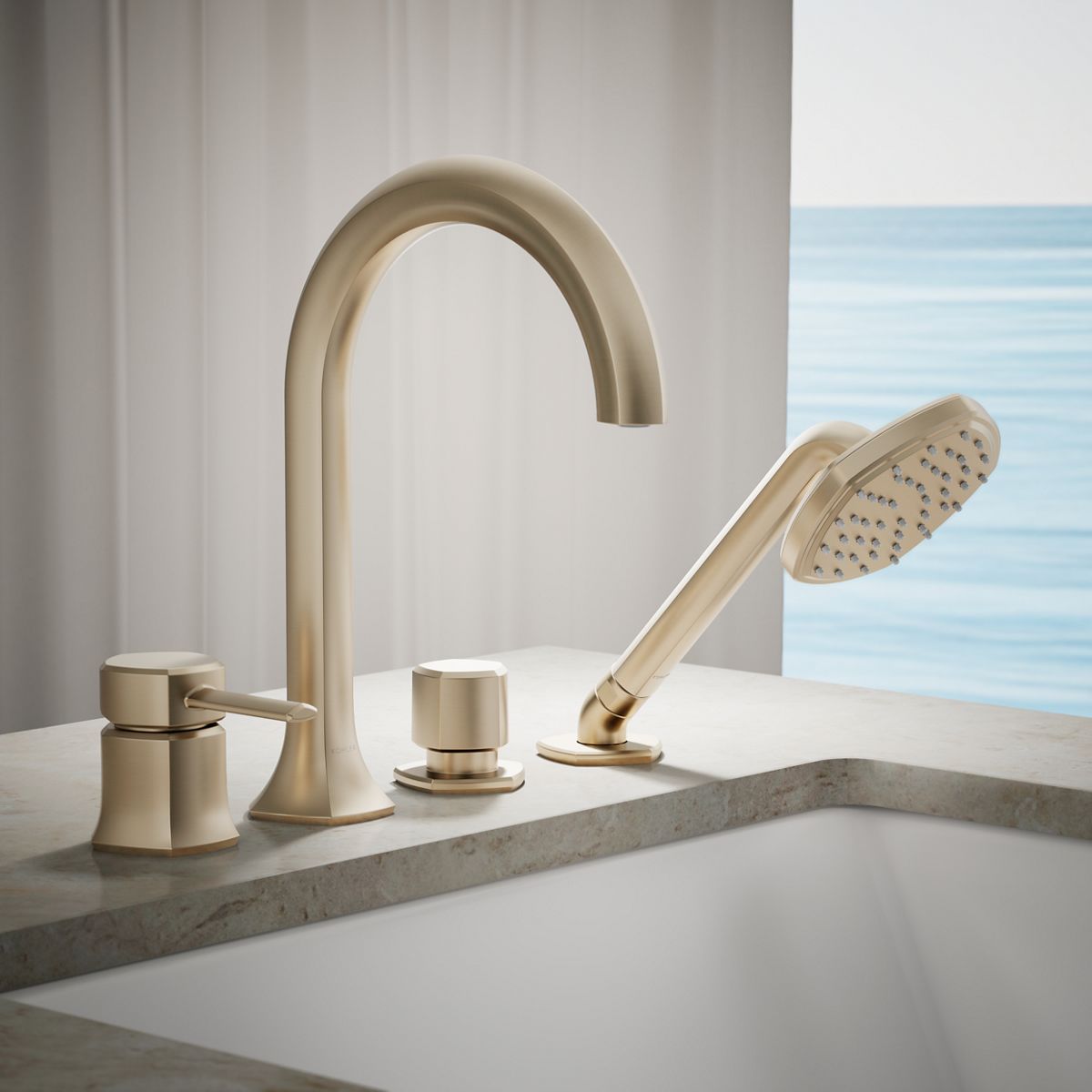 Occasion® Deck-mount handshower holder and two-way diverter valve