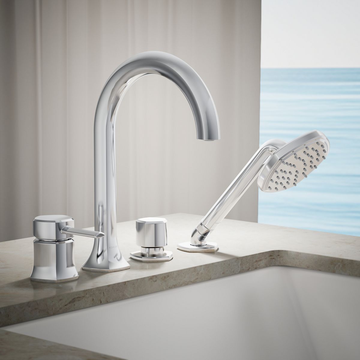Occasion® Deck-mount handshower holder and two-way diverter valve