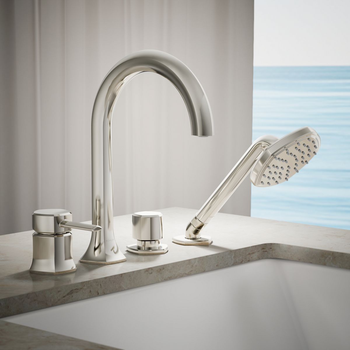 Occasion® Deck-mount handshower holder and two-way diverter valve