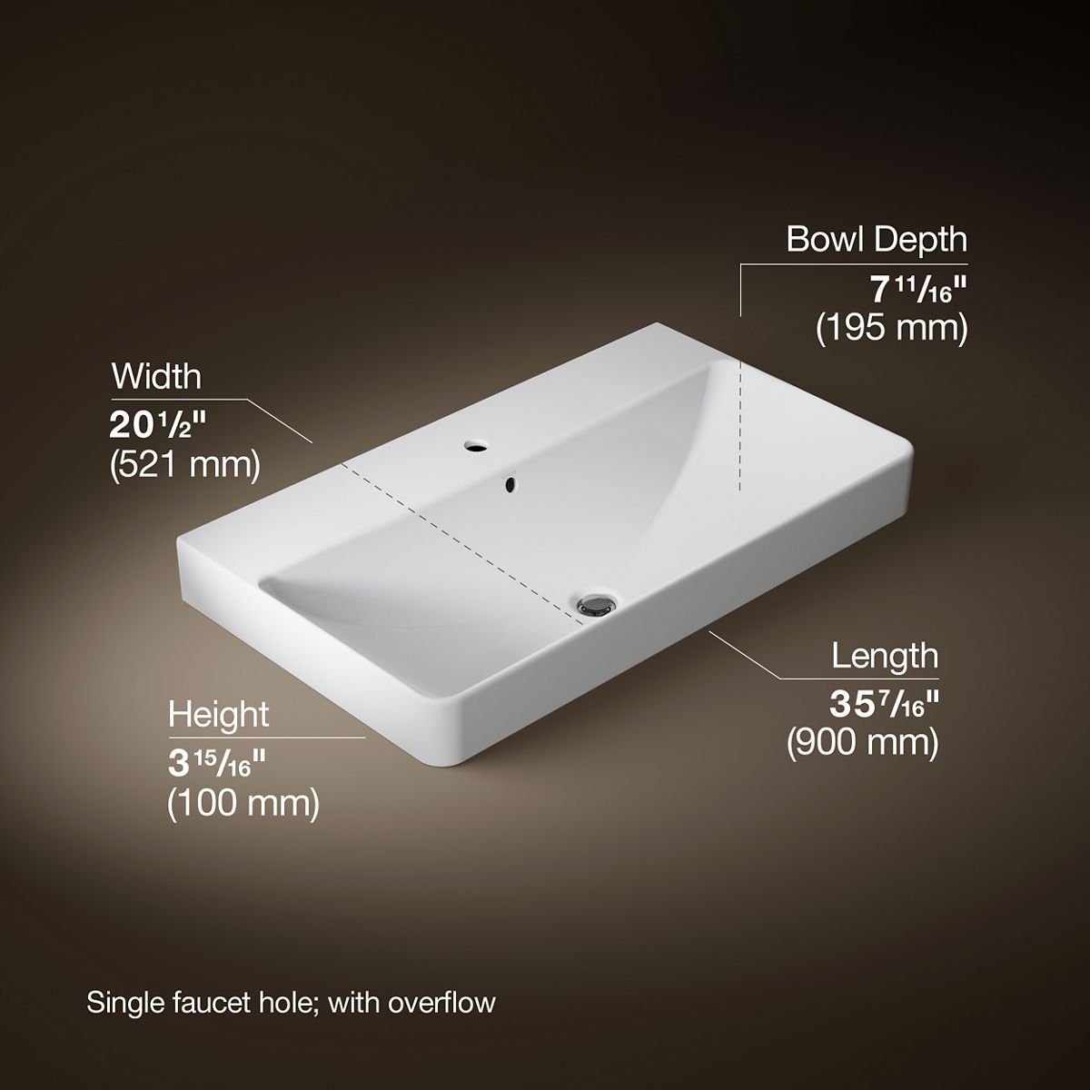 Vox® 35-1/2" rectangular vessel bathroom sink