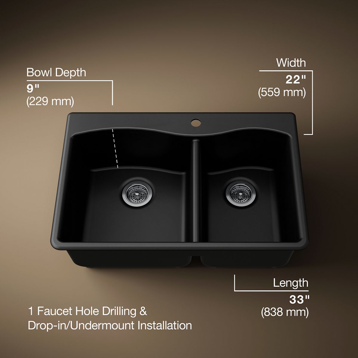 Kennon® 33" top-/undermount double-bowl kitchen sink