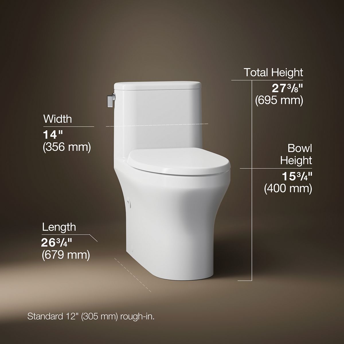 Spacity® One-piece compact elongated toilet with skirted trapway, 1.28 gpf
