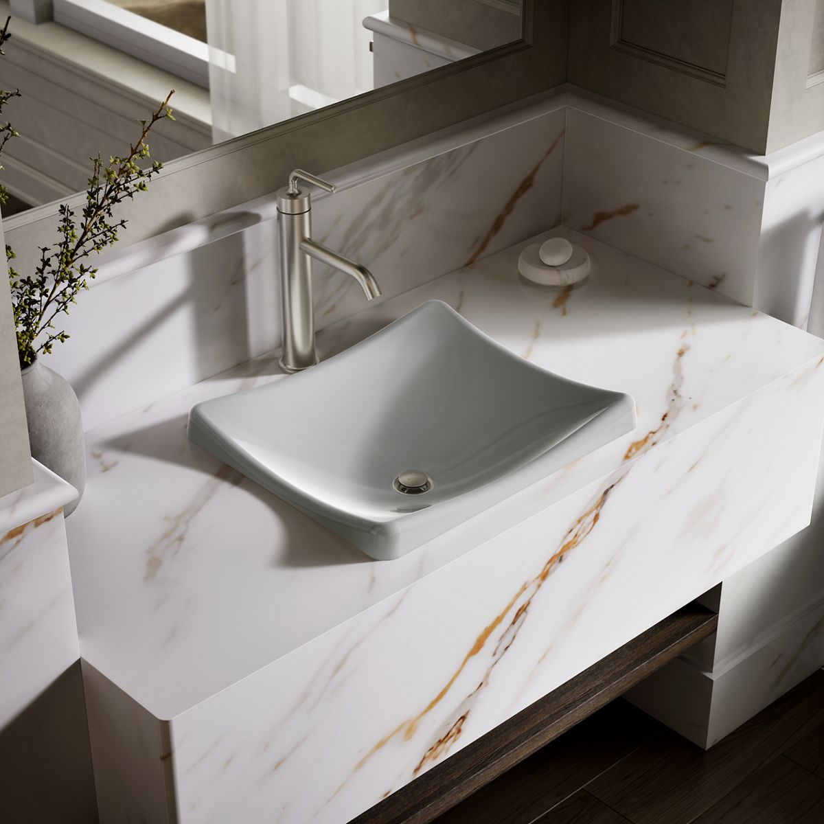 DemiLav® 18-1/4" rectangular vessel bathroom sink, no overflow