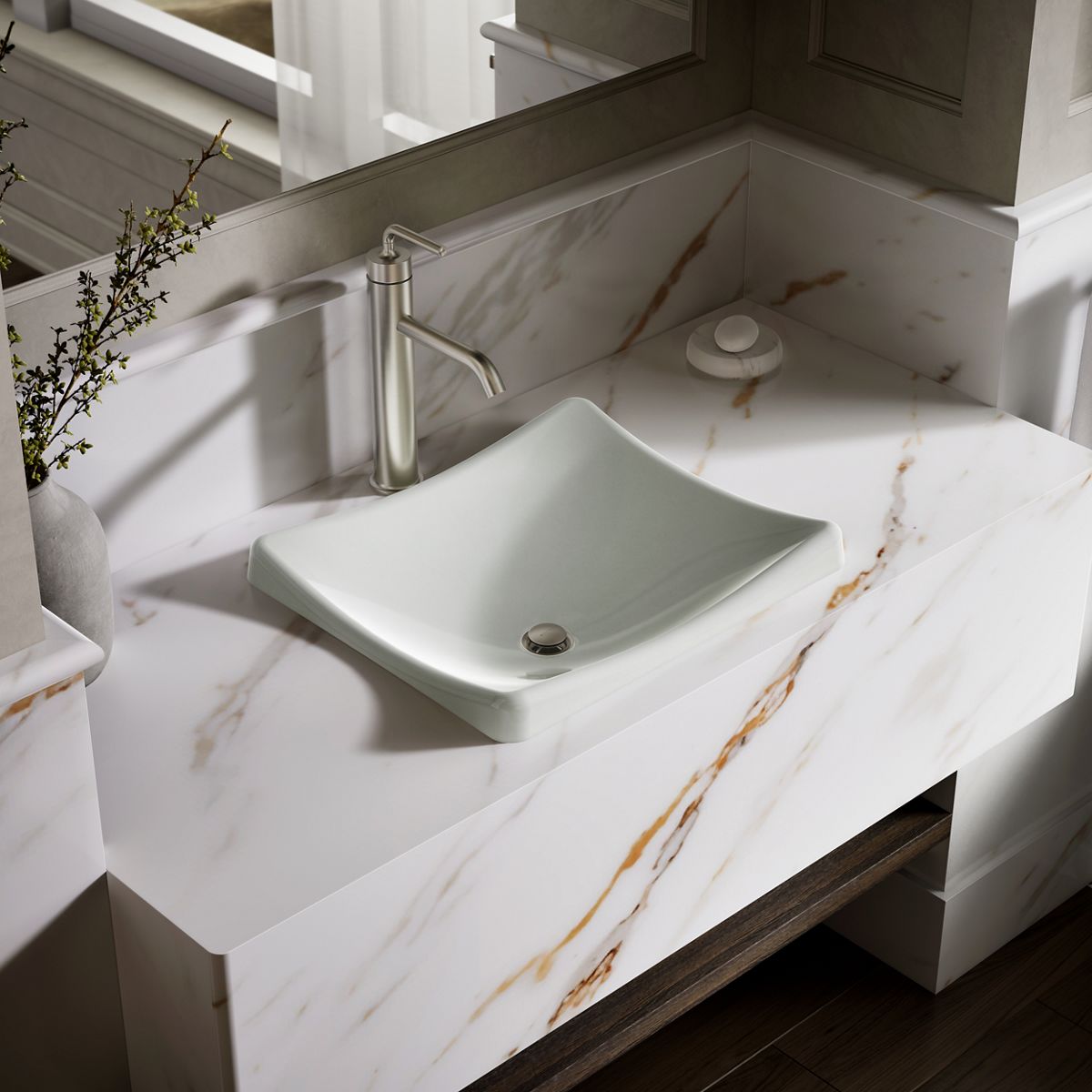 DemiLav® 18-1/4" rectangular vessel bathroom sink, no overflow