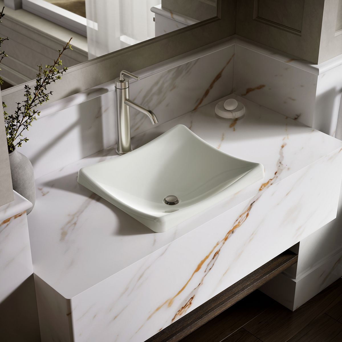 DemiLav® 18-1/4" rectangular vessel bathroom sink, no overflow