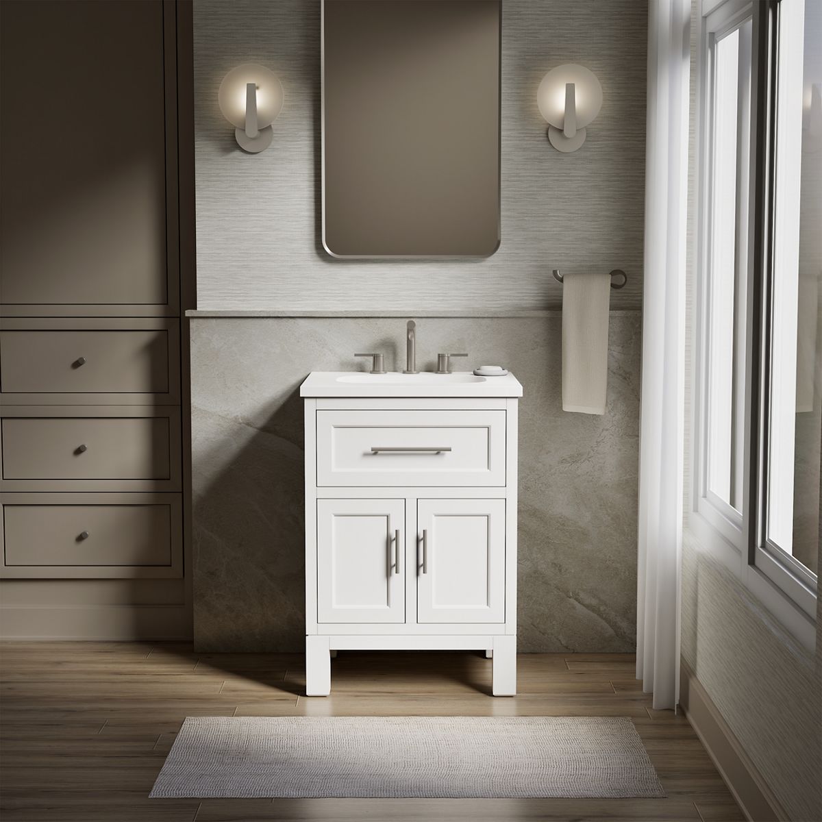 Quo® 24" bathroom vanity cabinet with sink and quartz top