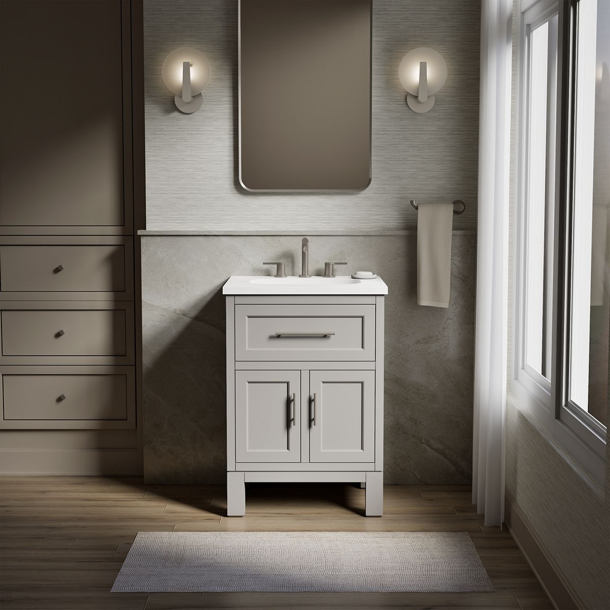 Quo® 24" bathroom vanity cabinet with sink and quartz top