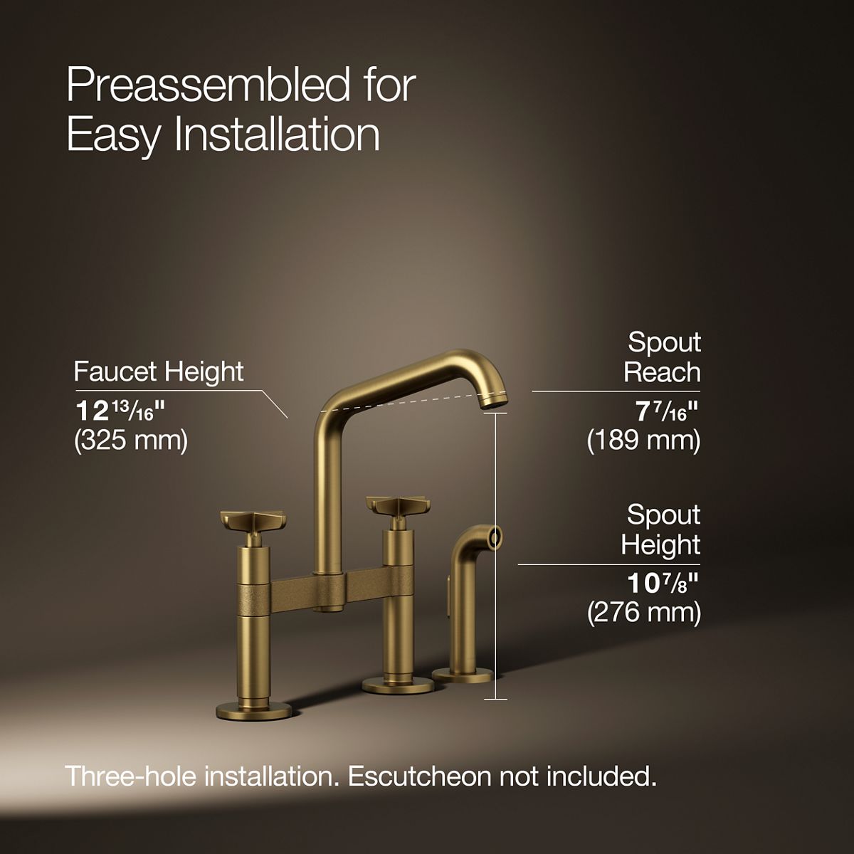 Billet® Two-hole bridge kitchen sink faucet with side sprayer