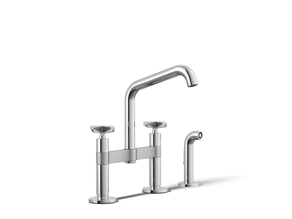 Billet® Two-hole bridge kitchen sink faucet with side sprayer