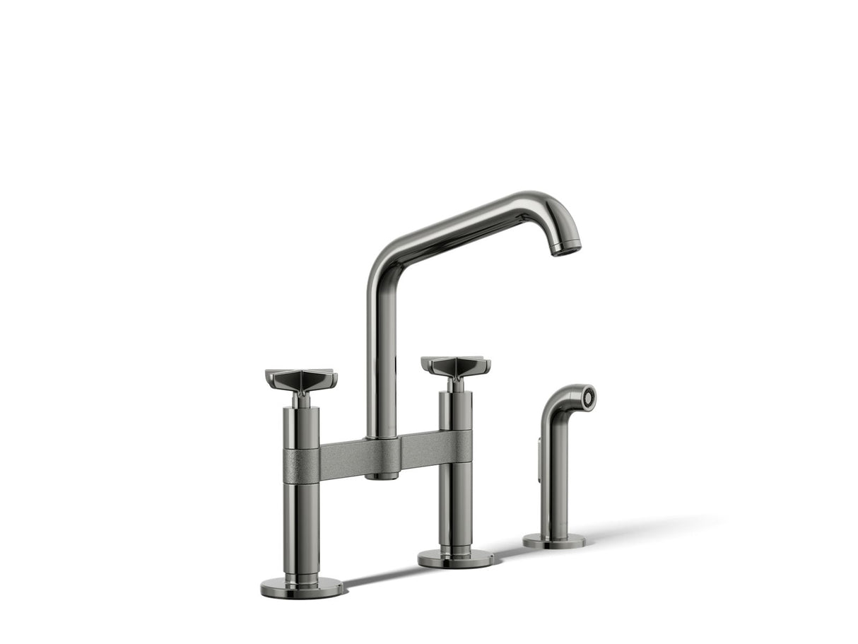 Billet® Two-hole bridge kitchen sink faucet with side sprayer