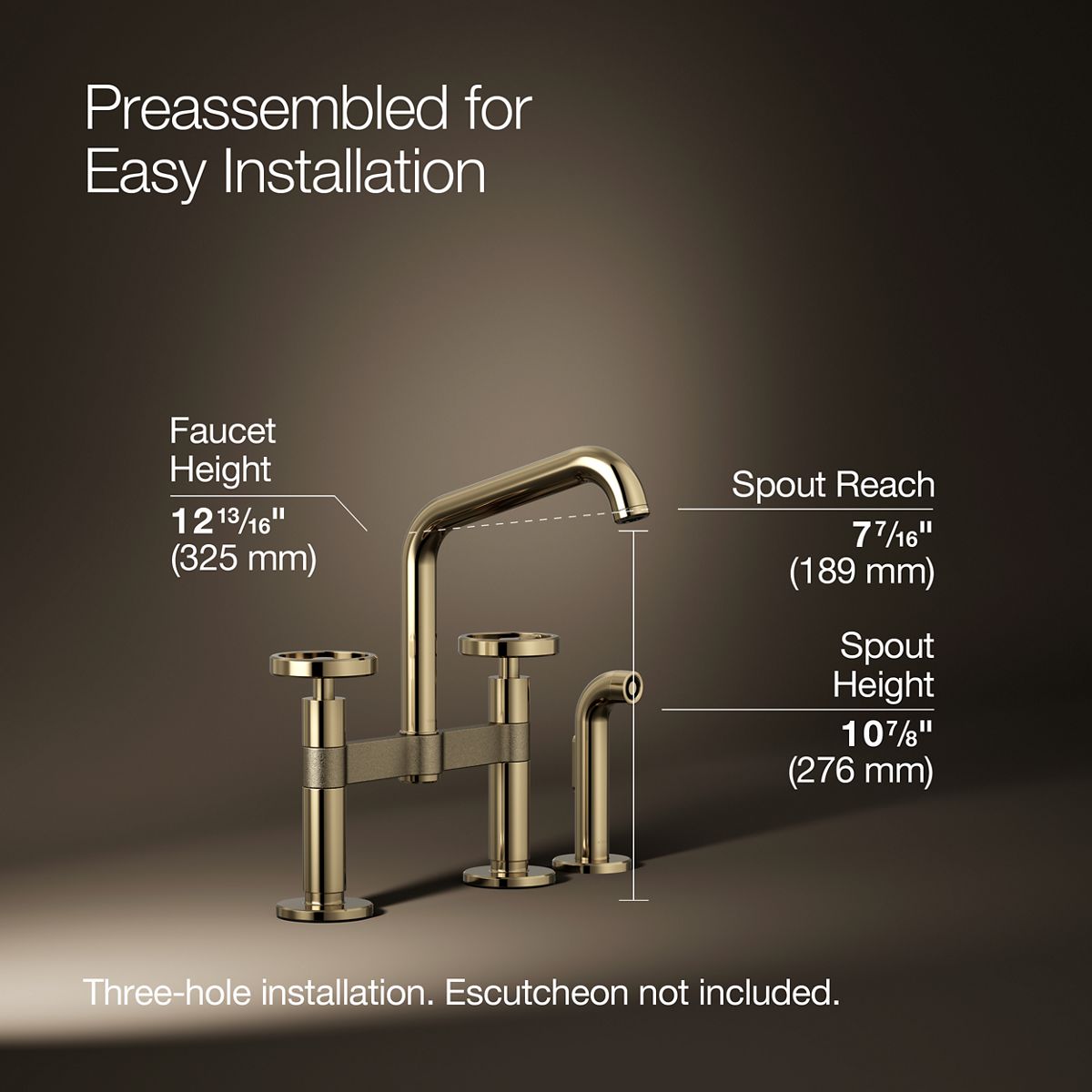 Billet® Two-hole bridge kitchen sink faucet with side sprayer