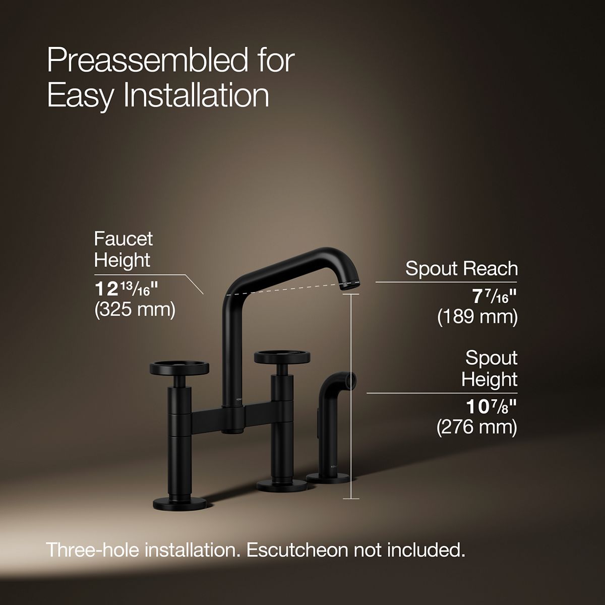 Billet® Two-hole bridge kitchen sink faucet with side sprayer