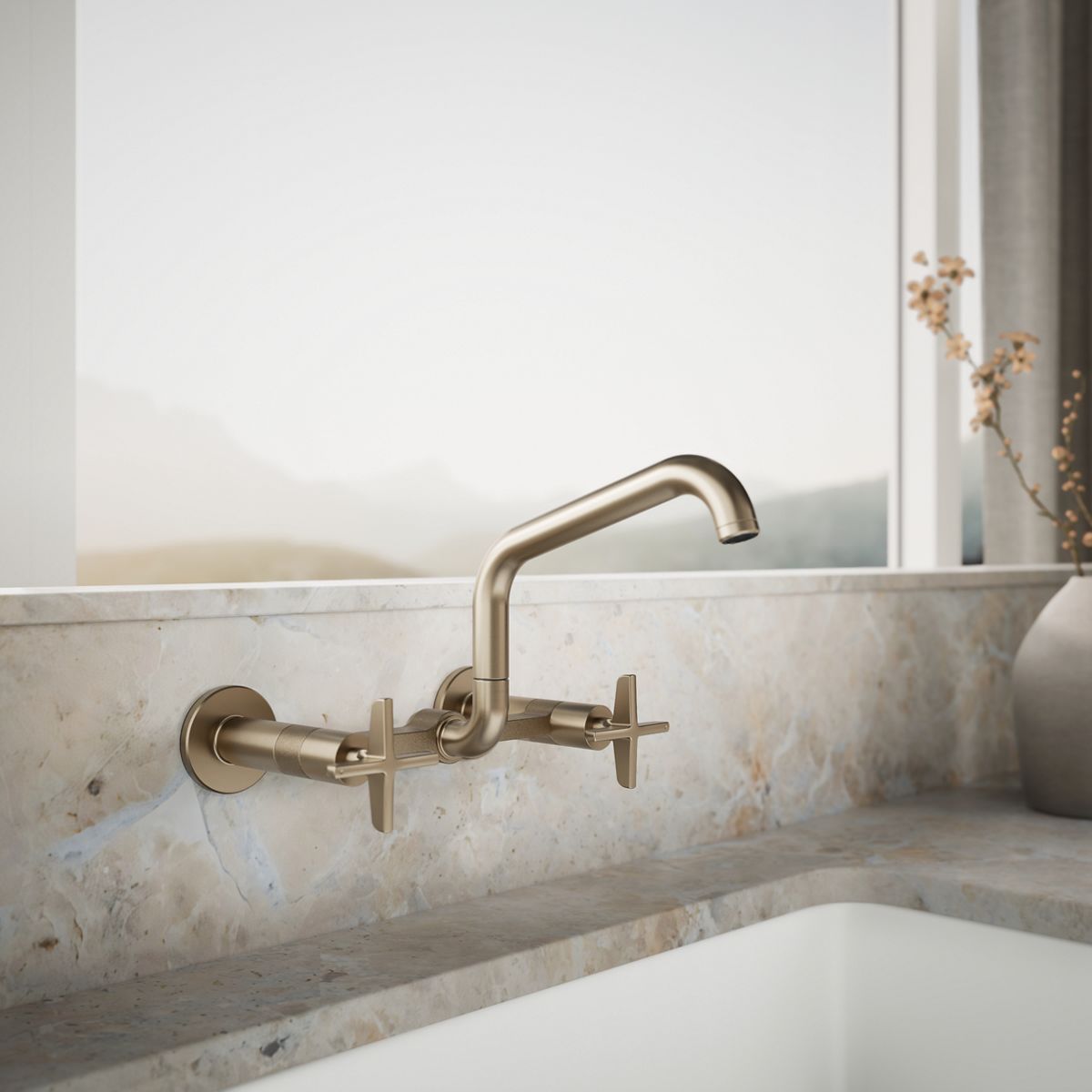 Billet® Two-hole wall-mount bridge kitchen sink faucet