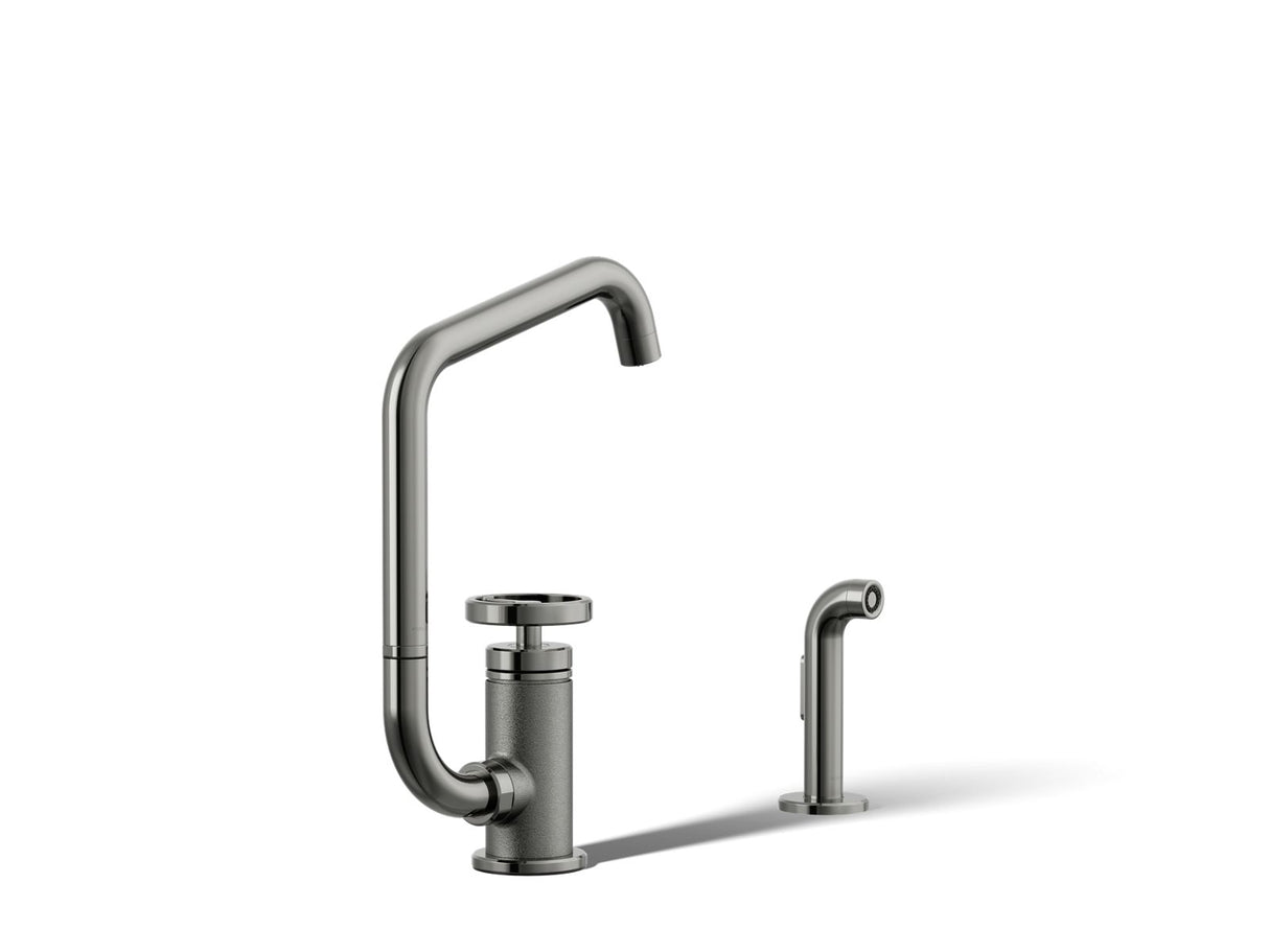 Billet® Single-handle bar sink faucet with two-function extended-reach spout and side sprayer