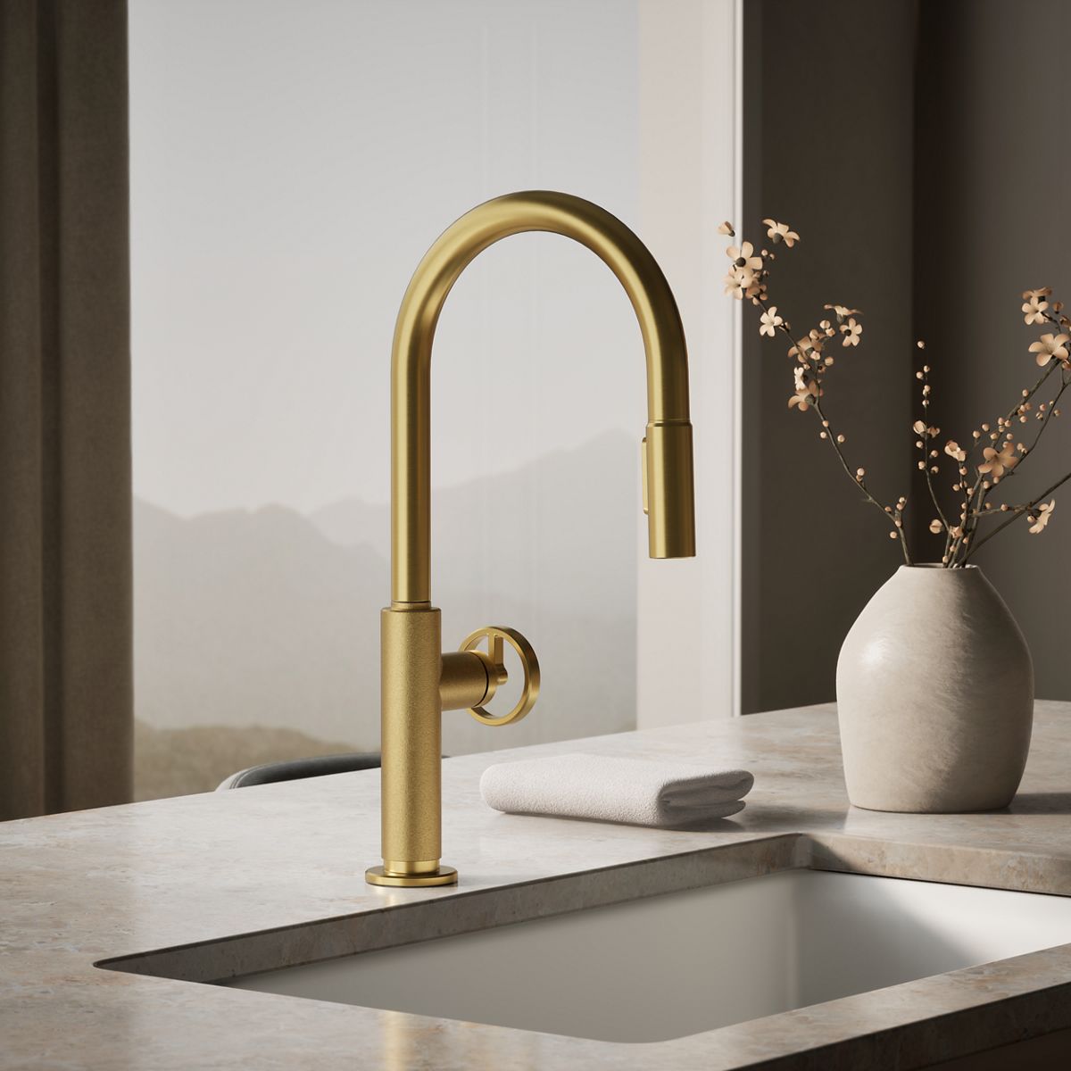 Billet® Pull-down kitchen sink faucet with two-function sprayhead