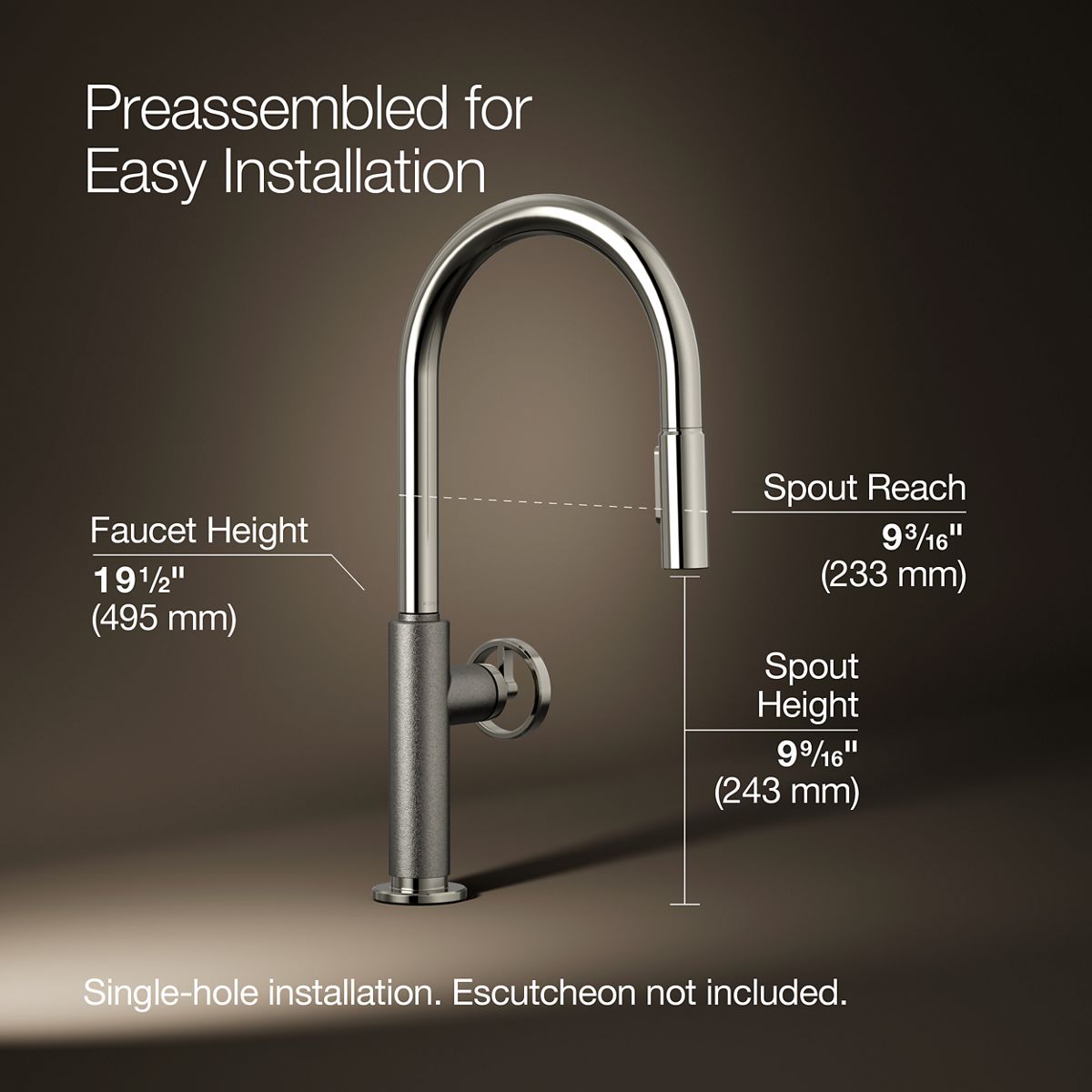 Billet® Pull-down kitchen sink faucet with two-function sprayhead