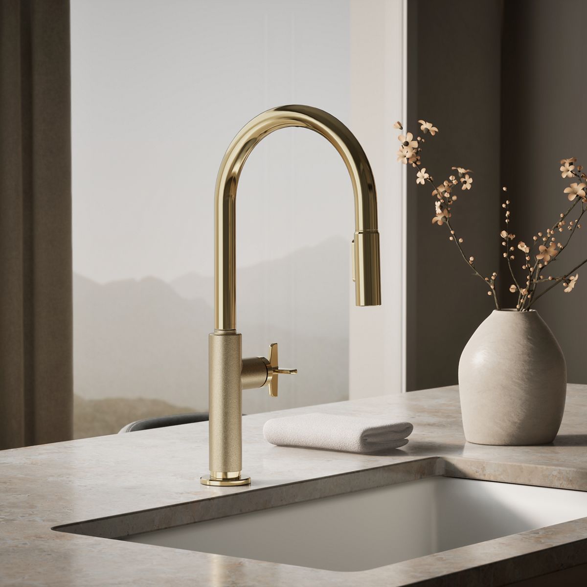 Billet® Touchless pull-down kitchen sink faucet with two-function sprayhead