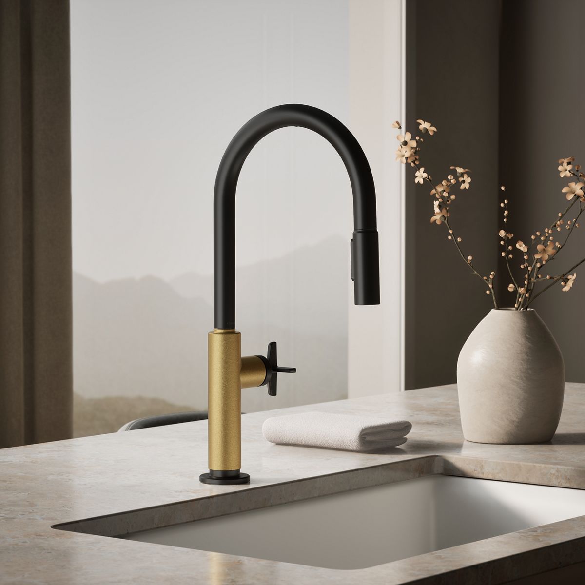 Billet® Touchless pull-down kitchen sink faucet with two-function sprayhead