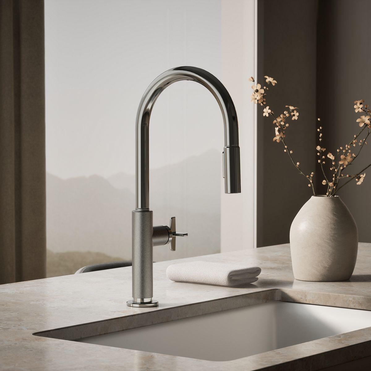 Billet® Touchless pull-down kitchen sink faucet with two-function sprayhead