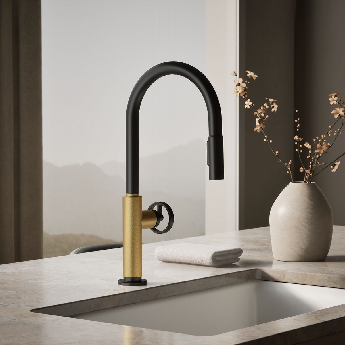 Billet® Touchless pull-down kitchen sink faucet with two-function sprayhead