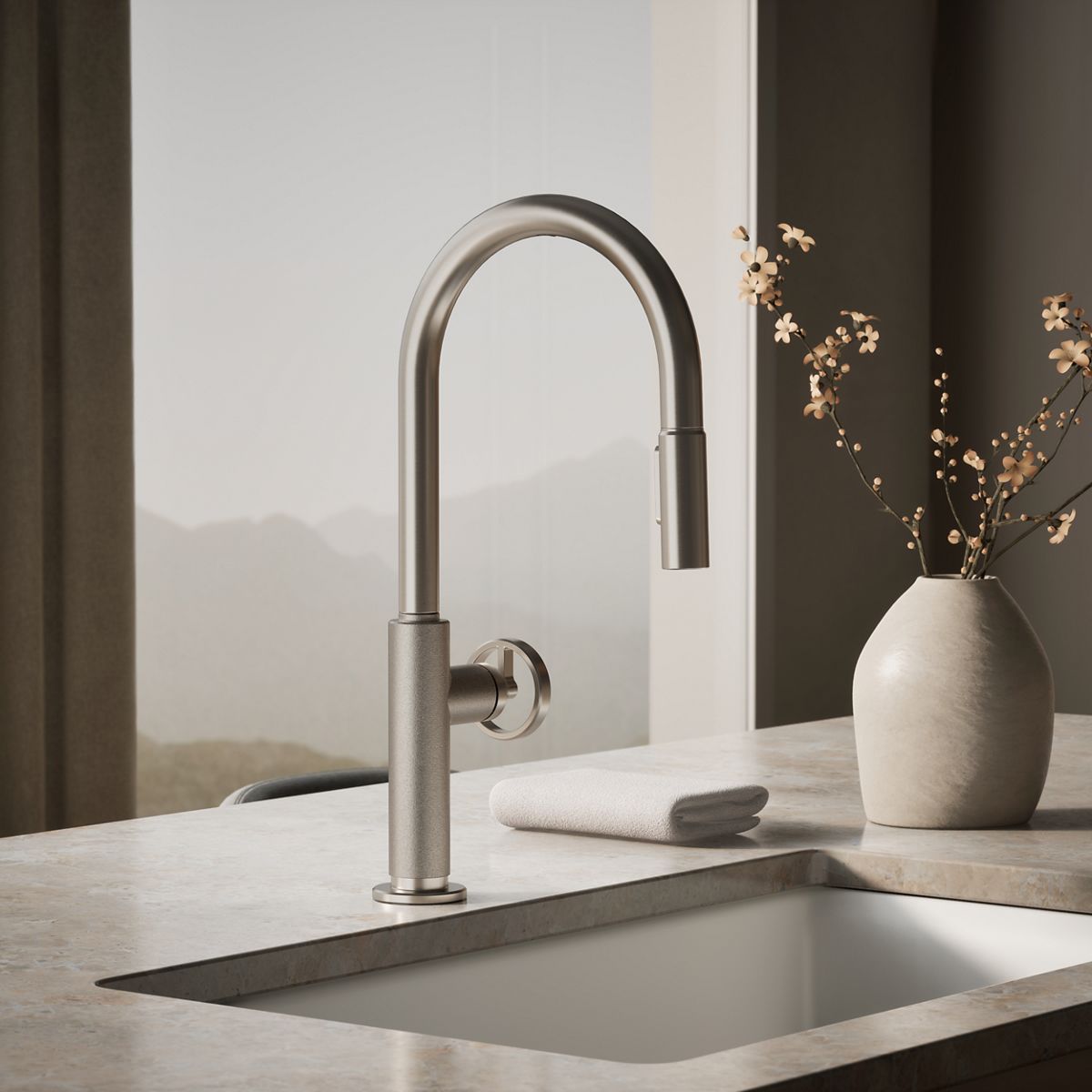 Billet® Touchless pull-down kitchen sink faucet with two-function sprayhead